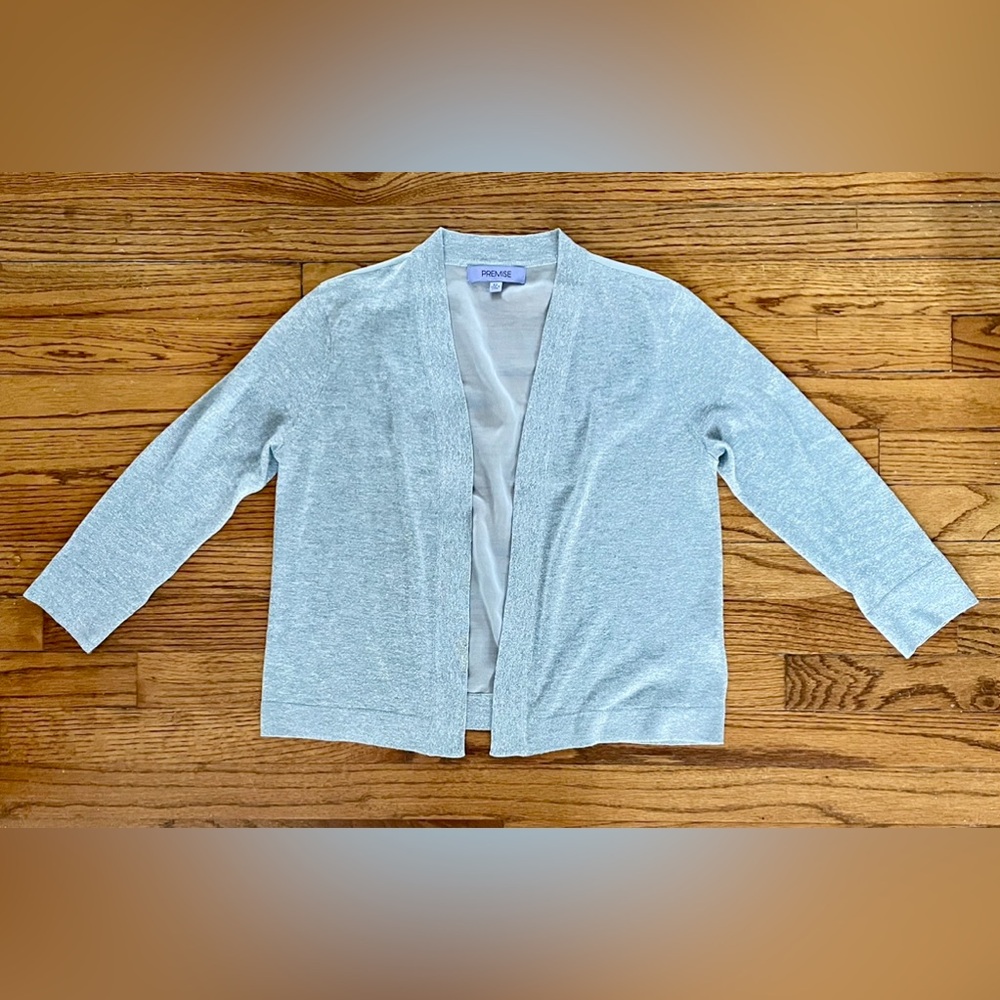 Premise Metallic Silver Sheer Back Lightweight Cardigan Sweater Women’s Size XS